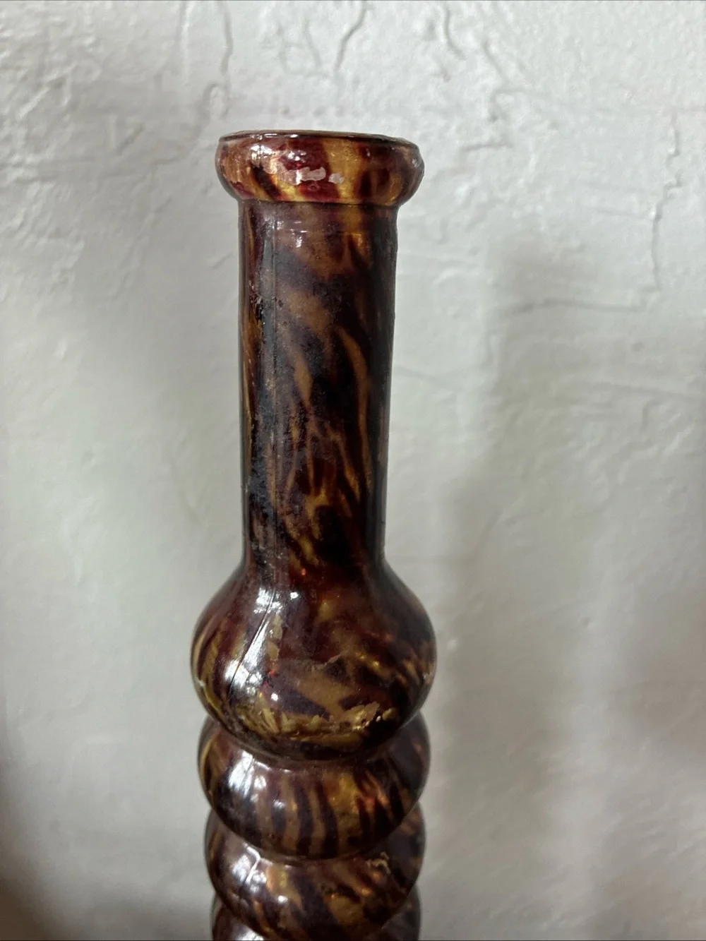 Tortoise Tiger Stripe Swirl 12” Glass Vase Murano Style